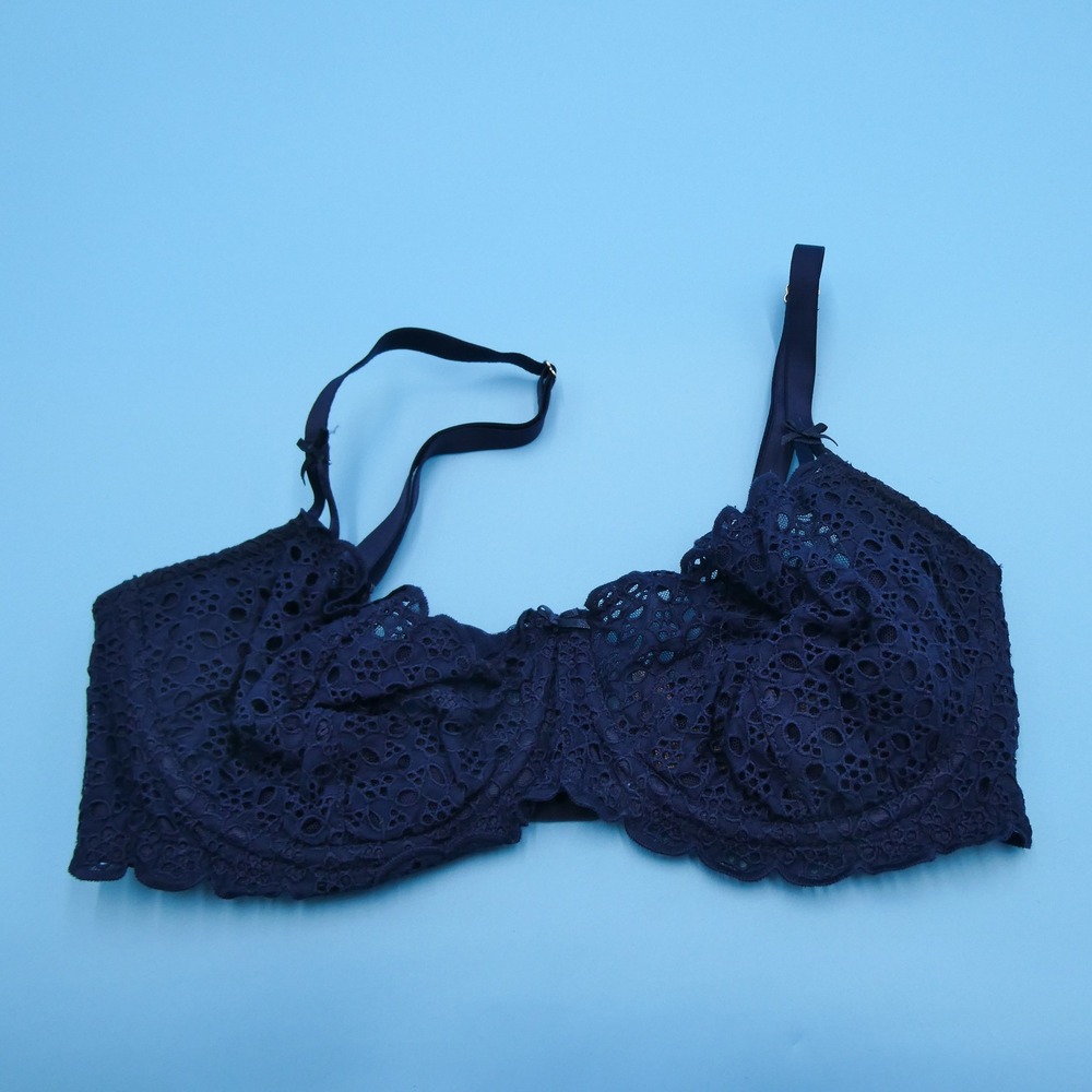 Victoria's Secret Bra Womens‎ 34DD Dream Angels Navy Blue Lace Unlined Cotton